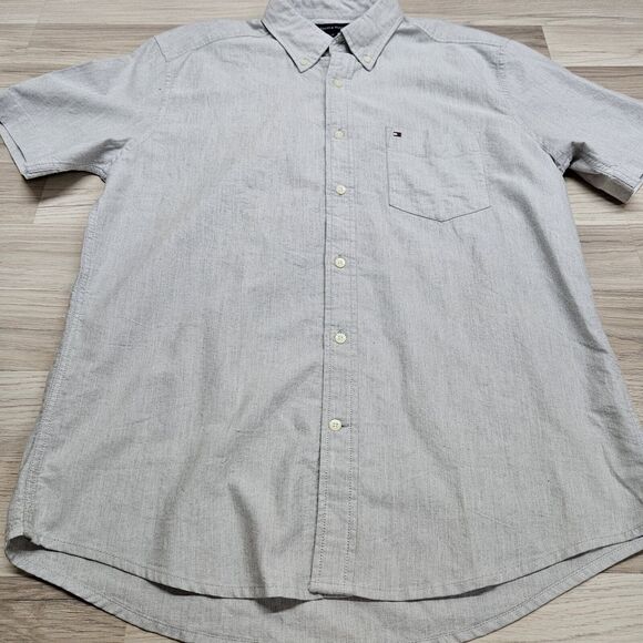 TOMMY HILFIGER Mens Gray Classic Fit Cotton Button Down Shirt Size Large - Picture 2 of 7